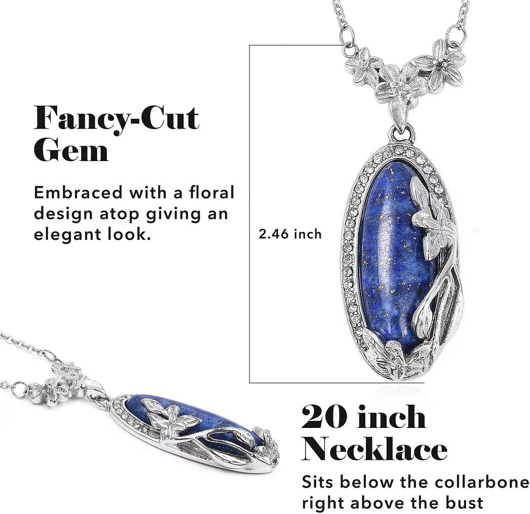 Shop LC Blue Lapis Lazuli Pendant Necklace for Women, Stainless Steel