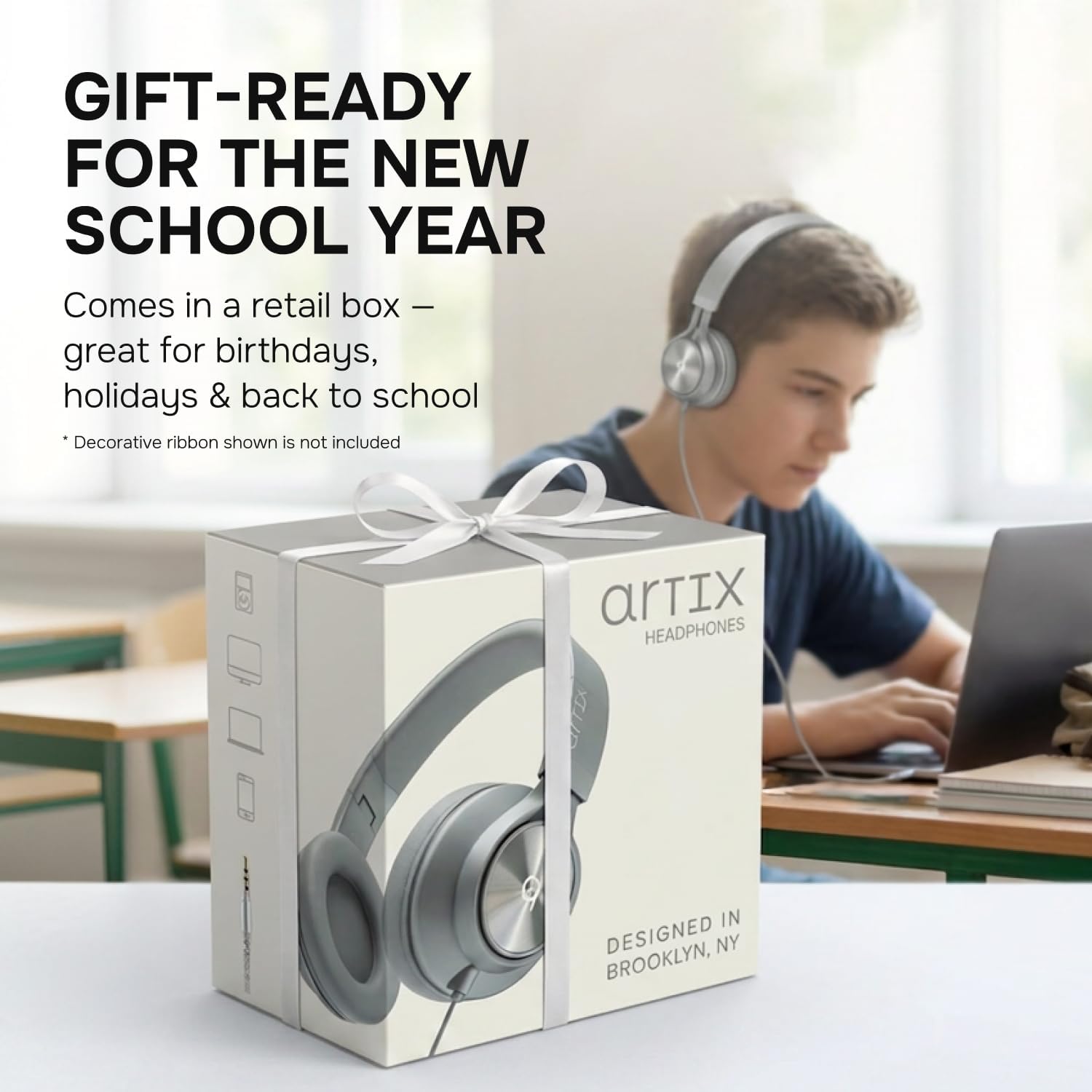 ARTIX Wired Headphones for Classroom & School with Microphone & Volume Control - Adults, Teens & Kids Headphones with Cord