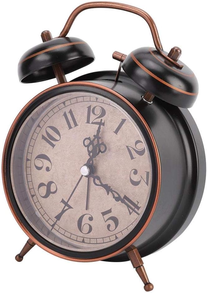 Boquite Old Fashioned Alarm Clock, Retro Mechanical Alarm Clock with Night Light (Black)