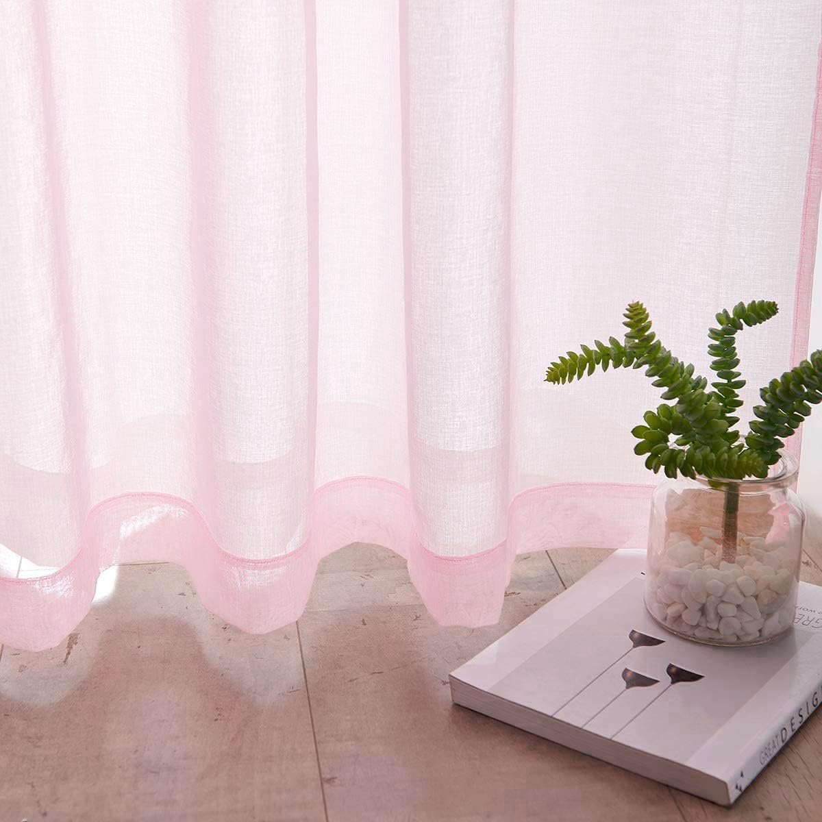 Off White Semi Sheer Curtains 72 Inches Long Faux Linen Off White Sheers Curtain for Bedroom Living Room Girls Kids Room 2 Panels 52x72 Inch Length