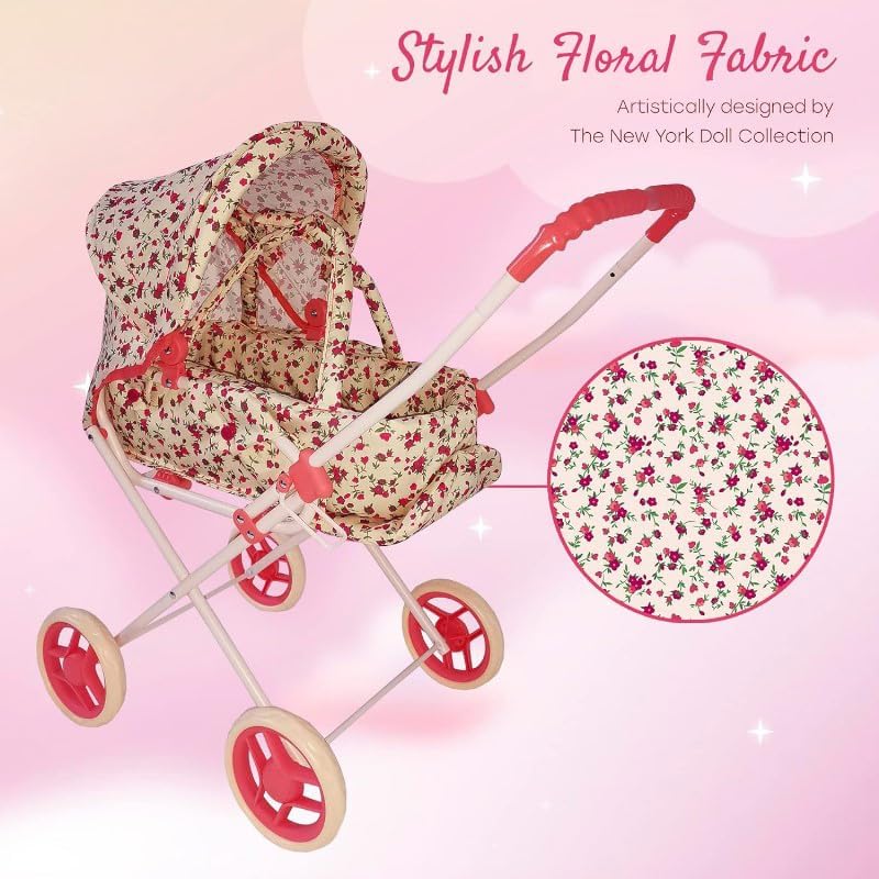 Baby Doll Stroller Play Set, 3-in-1 Babydoll Stroller with Removable Bassinet Baby Carriage for Dolls Toy Doll Stroller for Toddlers 3-4 Years,