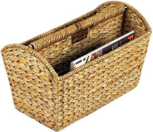 Household Essentials Wicker Magazine Rack, Handwoven Seagrass, Strong Metal Wire Frame, Built-In Handle and Divider, Lightweight, Contemporary, Great for Puzzle Books, Mail and More, Natural