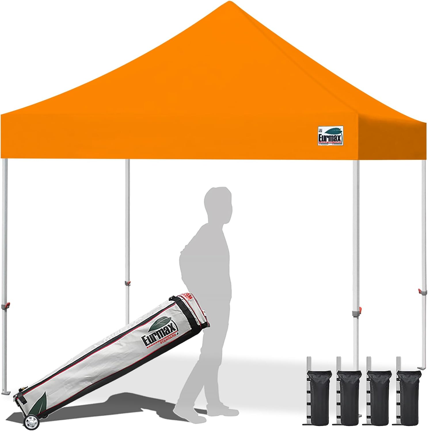 Eurmax USA 10x10ft Pop Up Canopy,Commercial Instant Tent for Outdoor Events,Patented No-Tip Rolling Storage Bag with 4 Sandbags,UV & Water Resistant,Heavy Duty Portable Shelter Gazebo,Black