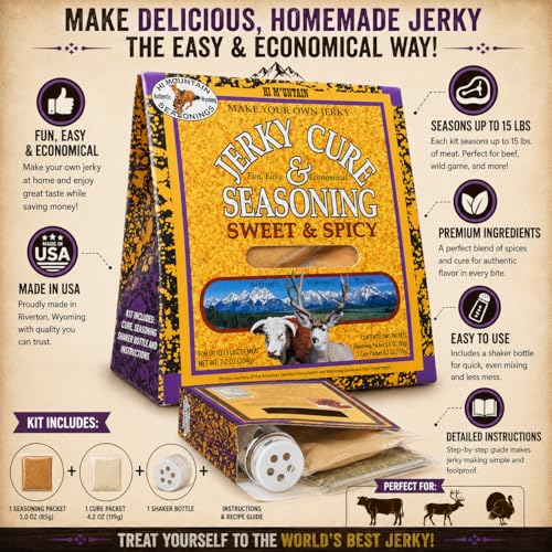 Hi Mountain SWEET & SPICY BLEND Jerky Seasoning & Cure Kit | Beef & Venison | Sweet and spicy flavor, perfect jerky seasoning for deer, elk