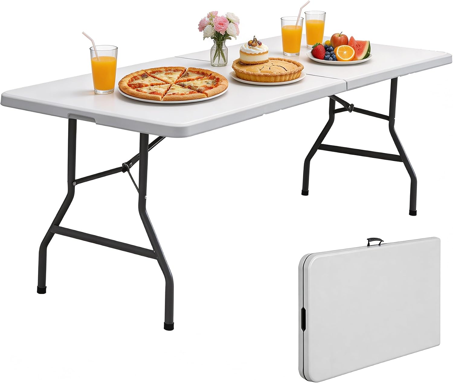 ZENY 6ft Folding Table, Portable Picnic Table, Plastic Table for Indoor Outdoor Picnic, Party, Camping, Heavy Duty Fold-up Table with Handle, White
