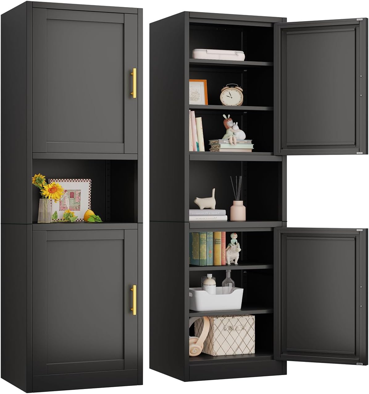 pozdeg 67" Tall Narrow White Metal Storage Cabinet | 2 Doors, 4 Adjustable Shelves, Freestanding Slim Pantry Organizer for Bathroom Kitchen Living Room