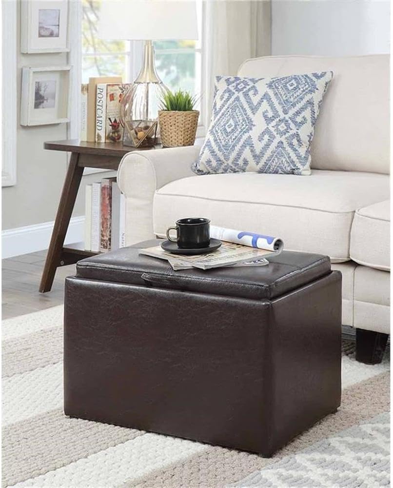Convenience Concepts Designs4Comfort Accent Storage Ottoman 22.75" - Modern Foot Stool with Decorative Tray for Living Room, Dining Room, Office, Blue Faux Leather