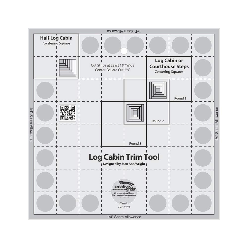 Creative Grids Log Cabin Trim Tool Quilt Ruler – CGRJAW1 – Made in USA, 8-1/2in x 8-1/2in, Non-Slip Grip Acrylic Quilting, Sewing, Crafting