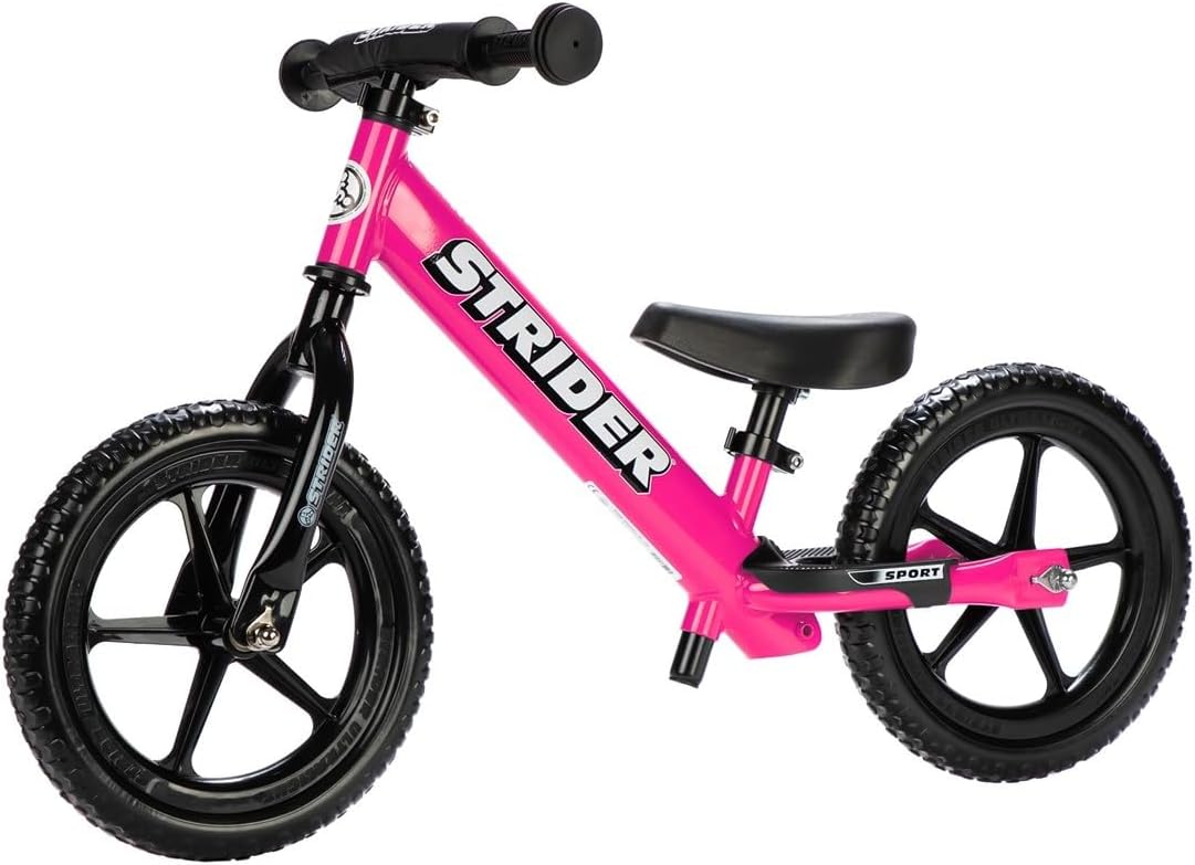 Strider 12 Sport Bike, Pink - No Pedal Balance Bicycle for Kids 1 to 4 Years - Includes Safety Pad, Padded Seat, Mini Grips, Flat-Free Tires -Easy Assembly, Tool-Free Adjustments | No-Pedal Balance Bike for Toddlers, Safety Pad, Adjustable Seat and Handl…