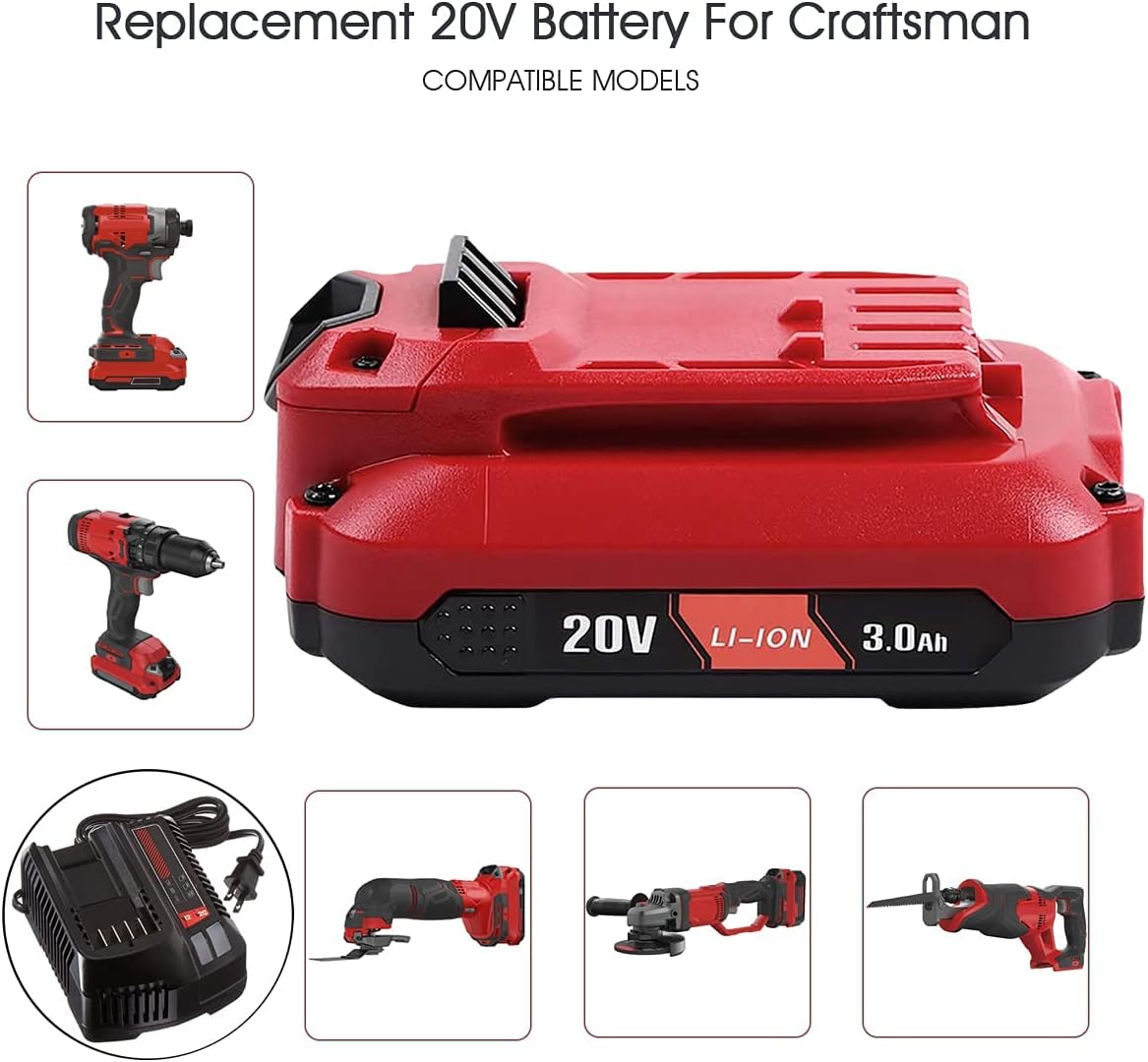 TenHutt 【Uprade】 2 Pack 20V 3.0Ah Replacement Battery for Craftsman 20V Battery V20 Lithium ion CMCB205 CMCB204 CMCB206 CMCB202 CMCB201 20V