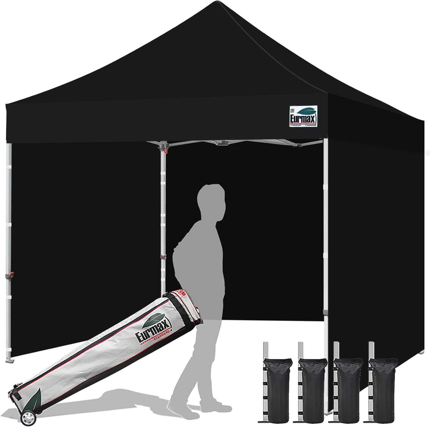 Eurmax USA 10x10 Pop Up Canopy Tent,Commercial Tent with Patented No-Tip Rolling Bag,4 Zippered Removable Walls,UV & Water Resistant Canopy Top,Heavy Duty Outdoor Gazebo,Instant Shelter(White)