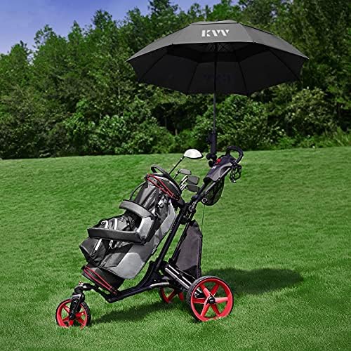 KVV 3 Wheel 360 Rotating Front Wheel Golf Push Cart Open and Close in ONE Second-Free Umbrella Holder Included