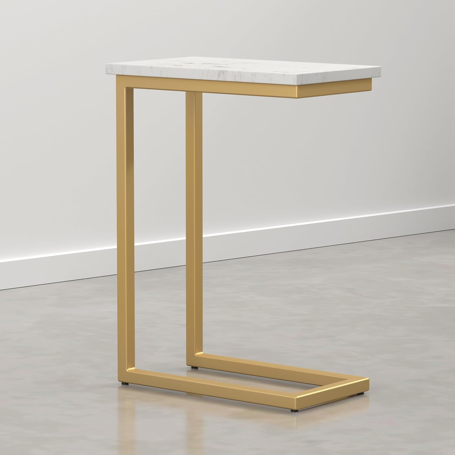 SIMPLIHOME Skyler 18" Wide Solid Wood C-Side End Table in Dark Cognac Brown | Industrial slide-under accent table with open frame, assembled; perfect for living rooms as a side table or sofa table.