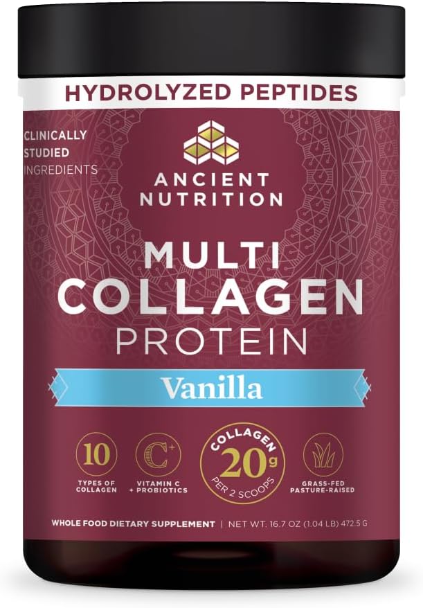 Ancient Nutrition Multi Collagen Protein Powder, 5 Types of Food Sourced Collagen, Providing Types I, II, III, V, and X, 16.2 Ounce