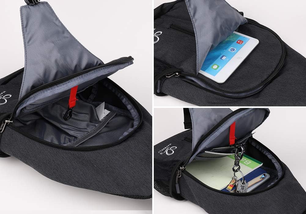 WATERFLY Crossbody Sling Backpack Sling Bag Travel Hiking Chest Bag Daypack (Black) | Small Hiking bag,Multi-compartment storage,Water-resistant,Breathable back pad,Reversible adjustable shoulder strap