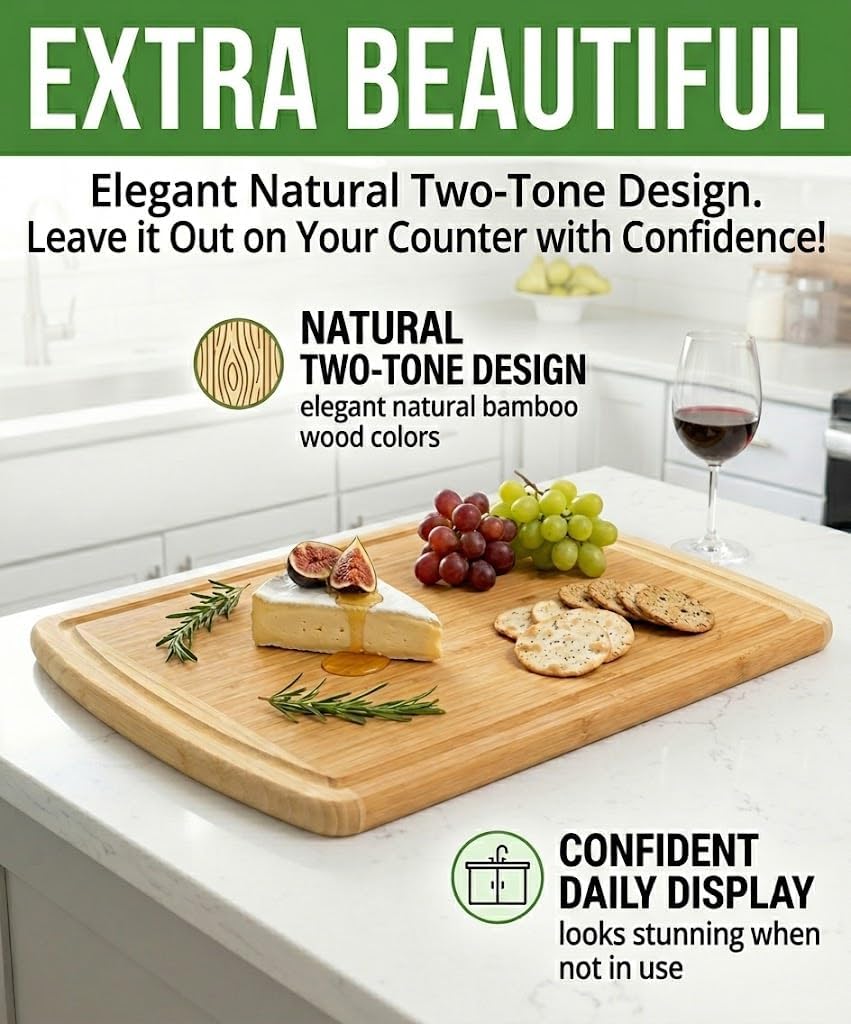 INDESTRUCTABLE Bamboo Cutting Board (Extra Large) with Vertical Grain Strength Technology - Non Toxic, Spacious and Lightweight 18" XL Chopping Board Gift - Replacements for Life