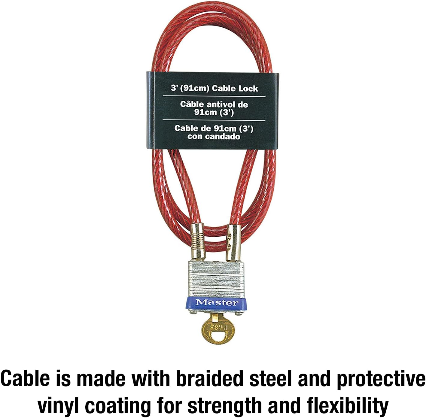 Master Lock 719D Steel Cable with Integrated Outdoor Padlock with Key, 1 Pack
