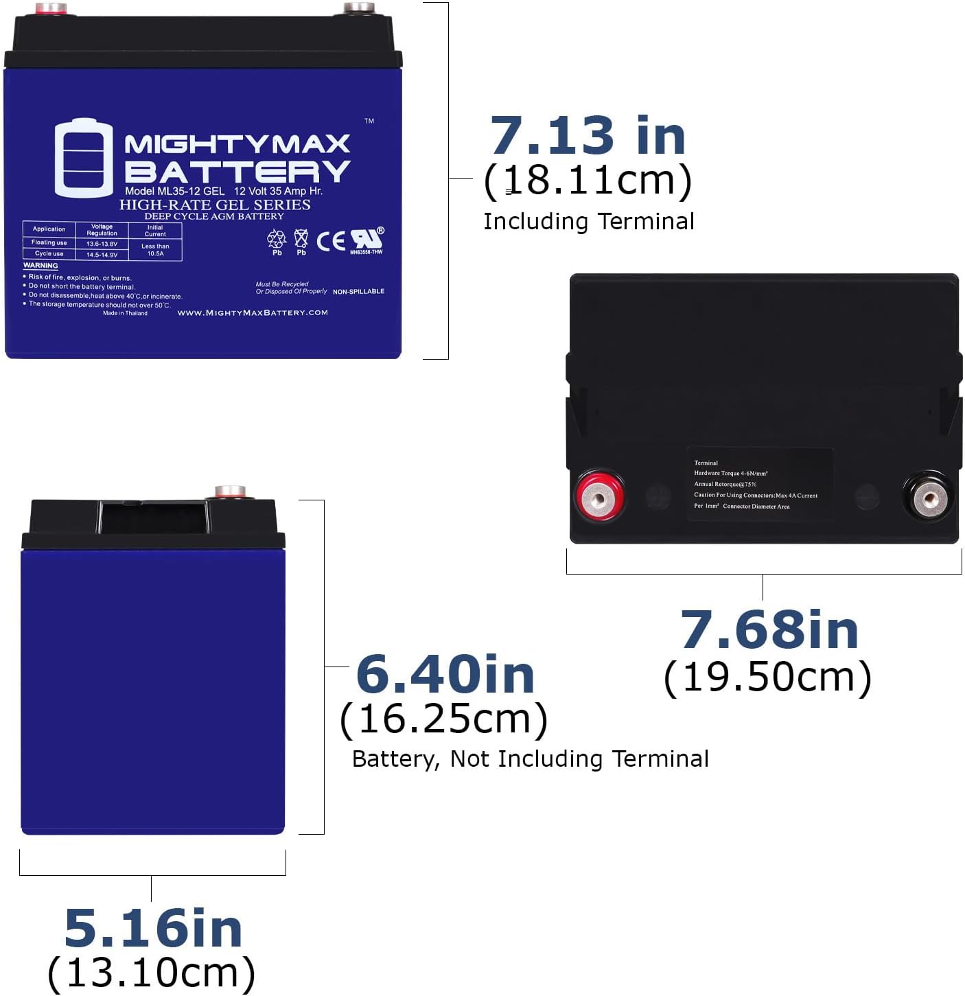 Mighty Max Battery ML55-12 GEL -12 Volt 55 AH, GEL Type, Internal Thread (INT) Terminal, Rechargeable SLA AGM Battery