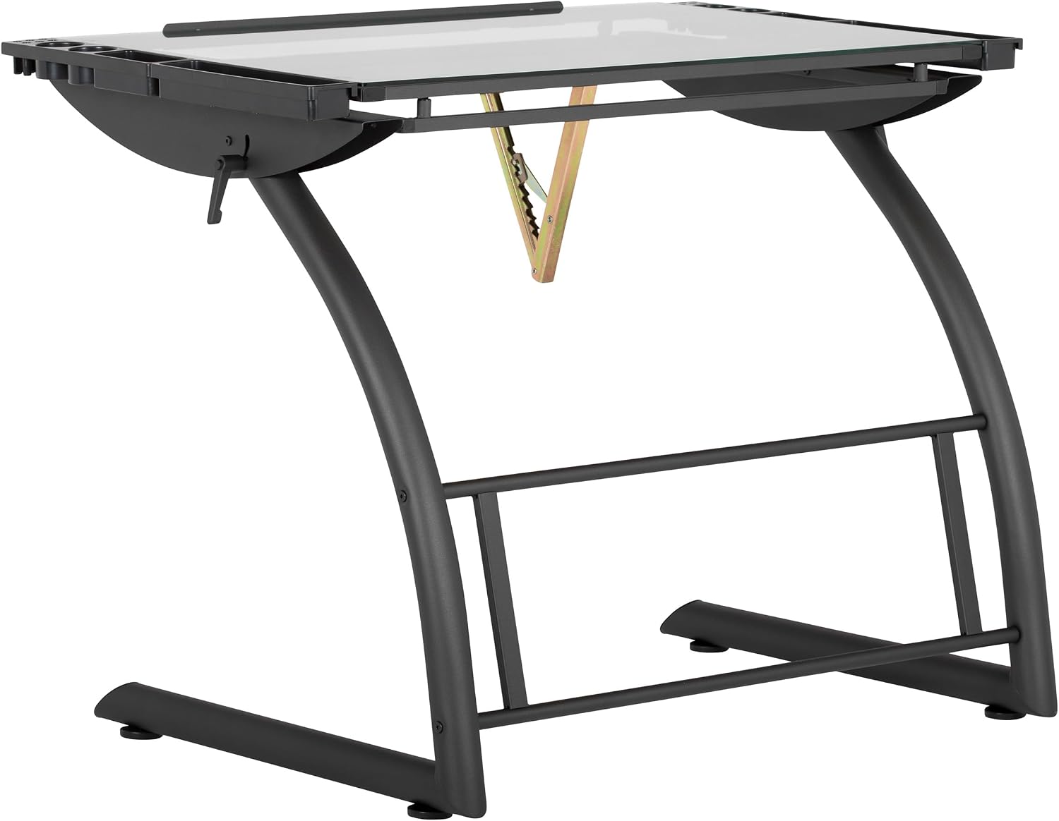SD Studio Designs Triflex Drawing Table, Sit to Stand Up Adjustable Office Home Computer Desk, 35.25" W X 23.5" D, Charcoal Black/Clear Glass
