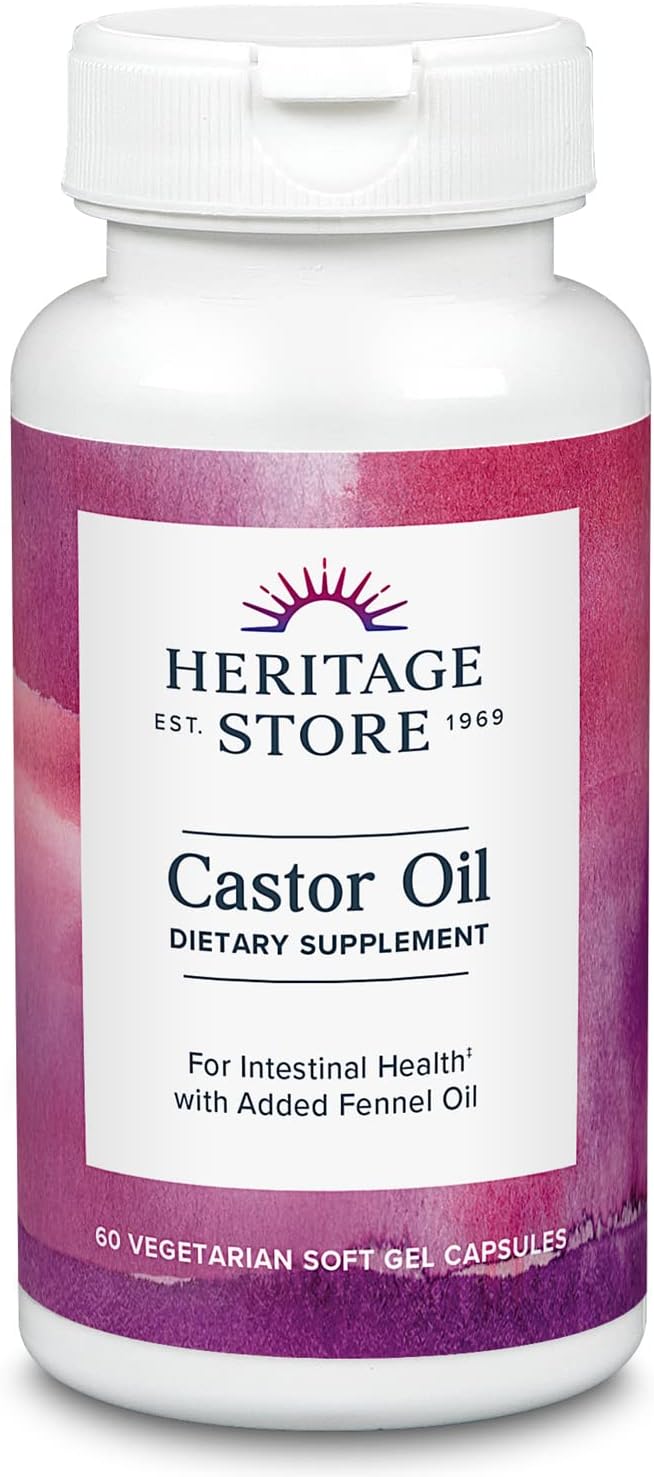 HERITAGE STORE Castor Oil Supplement 725 mg, 60 Softgels | Healthy Cleansing