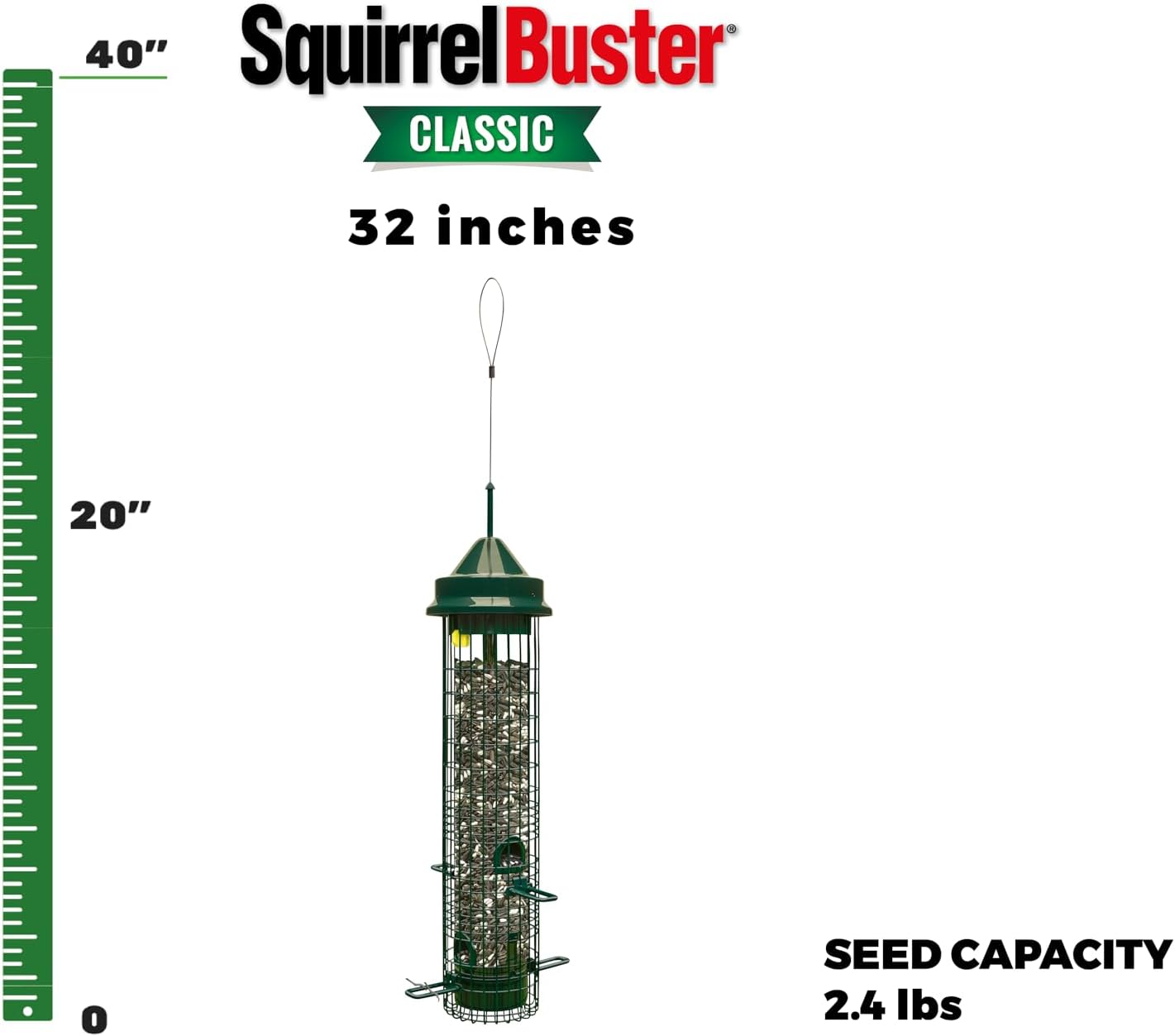 Squirrel Buster Classic Squirrel-proof Bird Feeder w/4 Feeding Ports, 2.4-pound Seed Capacity | Four feeding ports, weight-sensitive closure