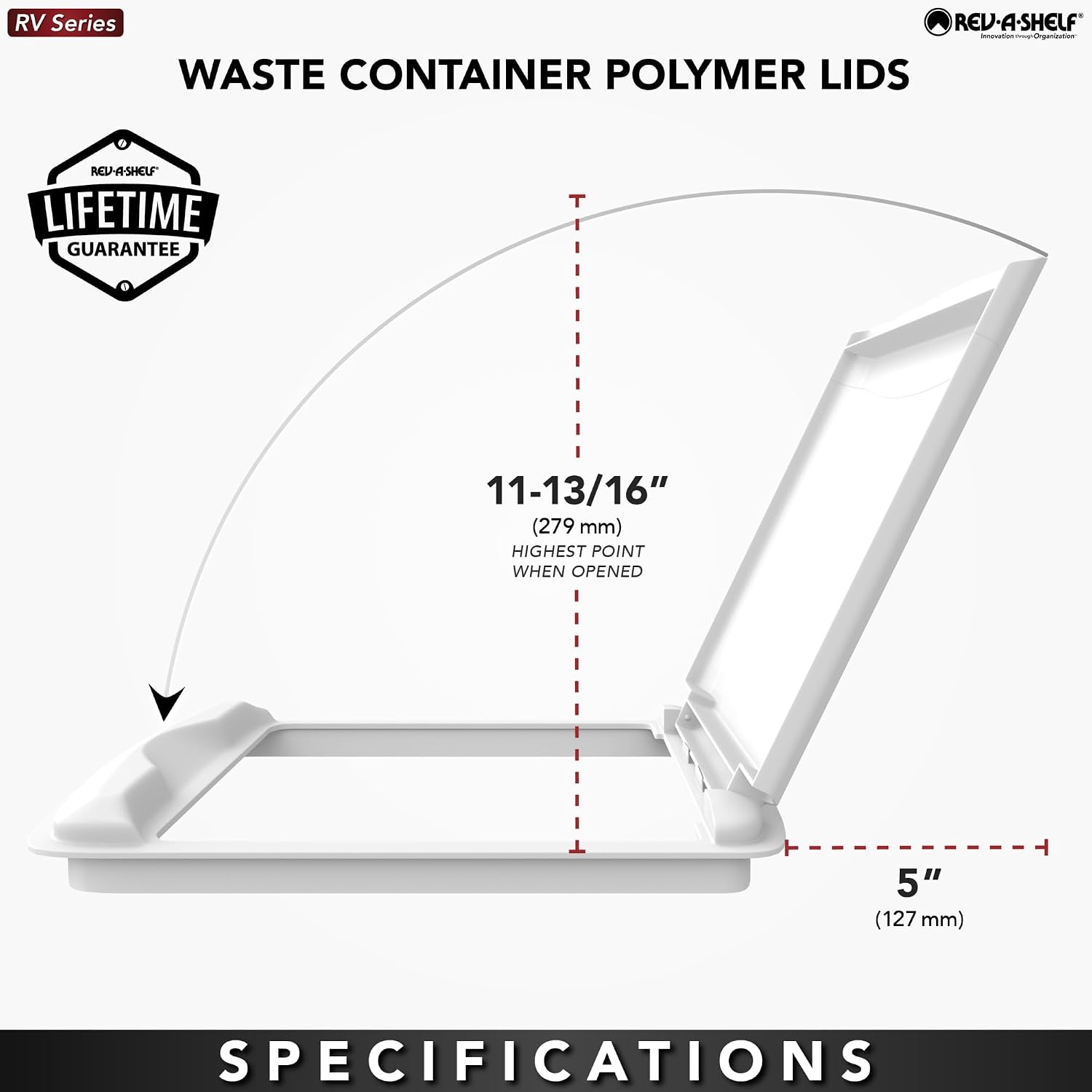 Rev-A-Shelf 35 Qt Under Sink Garbage Can Lid for Base Kitchen and Bathroom Cabinet, Replacement Plastic Trash Bin Lid Only, White, RV-35-LID-1
