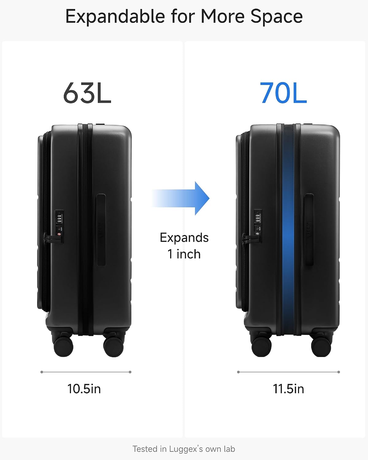 LUGGEX Checked Top Opening Expandable Suitcase, Black, 28" | Checked Luggage, Top Opening Design, 100% PC Hard Shell, Expandable Storage, TSA Approved Lock, 105L-115L Capacity, FX-Core