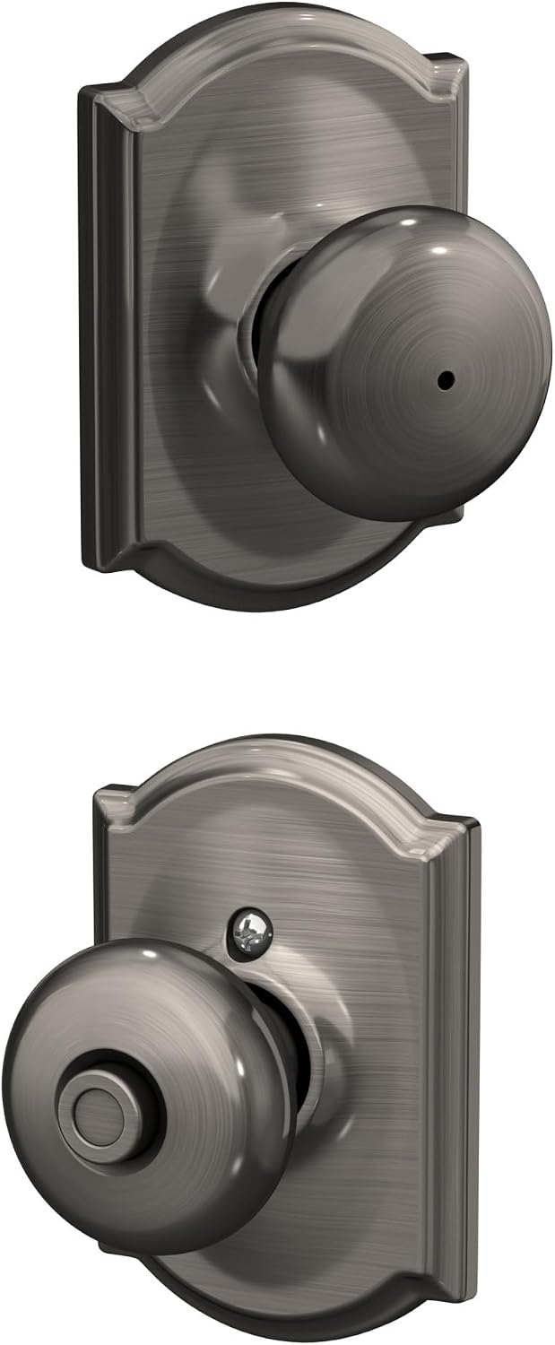 Schlage Plymouth Bed/Bath Privacy Door Knob with Lock, Satin Nickel | Interior bedroom or bathroom door knob with push button lock, Easy to install, Certified durability, Universal fit