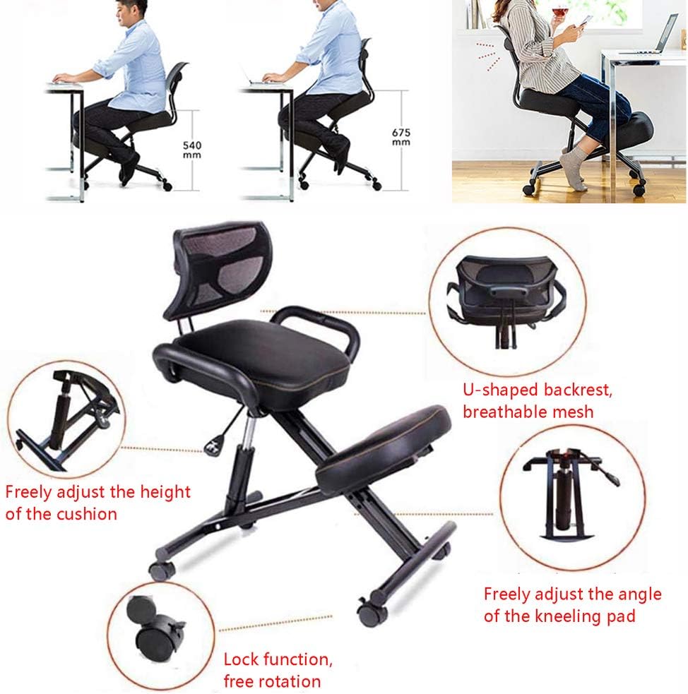 APOE Ergonomic Kneeling Chair with Back Support, Posture Correction Knee Chair for Home Office with Adjustable Height Cushion