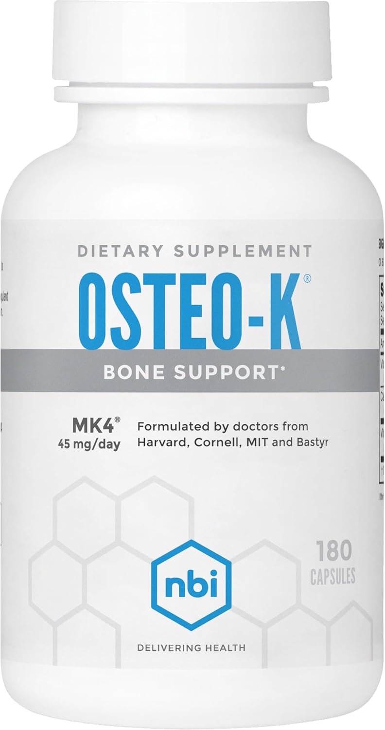 NBI Osteo-K Bone Support - Mini | Vitamin D & K Complex with Calcium Citrate Supplement | 45mg Vitamin K2 (MK4) for Strong Bone Health & Function | 120ct Veggie Capsules
