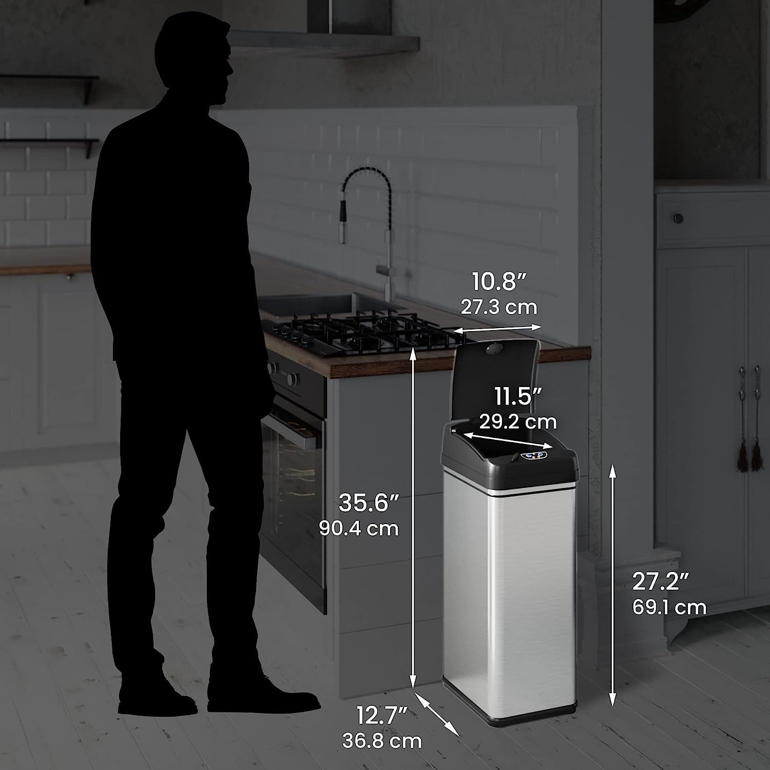 iTouchless 13 Gallon Touchless Sensor Garbage Can, Stainless Steel, Round Sensor Automatic Trash Can for Kitchen and Office