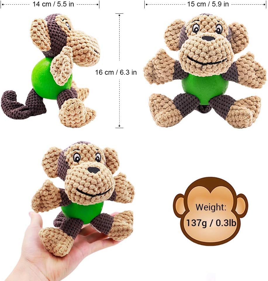 Raffaelo Dog Toys, Teeth Cleaning Squeaky Monkey Stuffed Chew Toys 5.9-6.3"