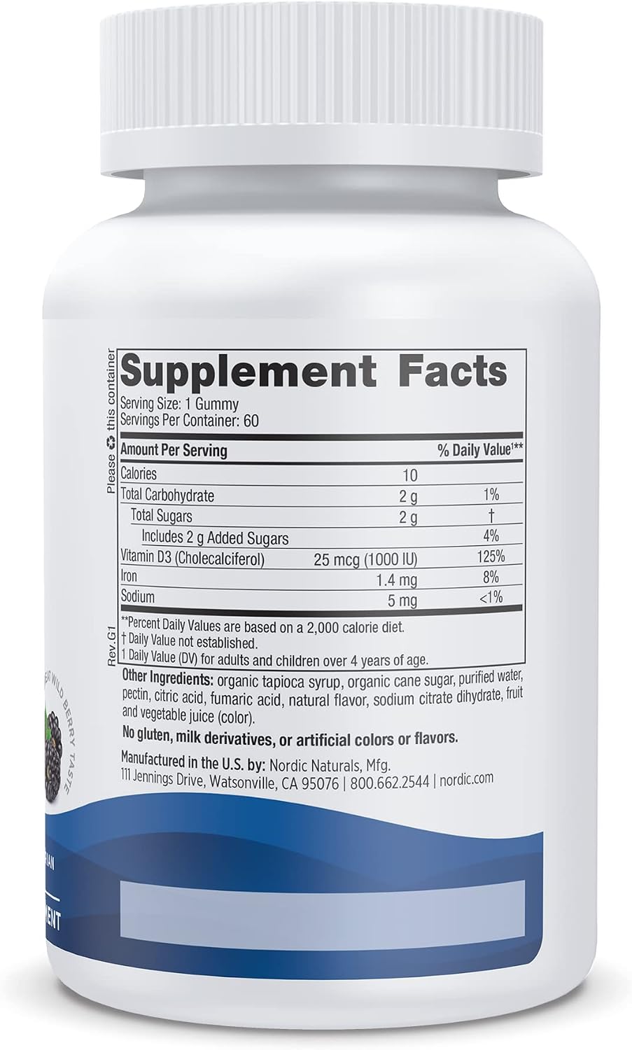 Nordic Naturals Vitamin D3 Gummies,1000 IU D3 + Iron, Wild Berry - 120 Count
