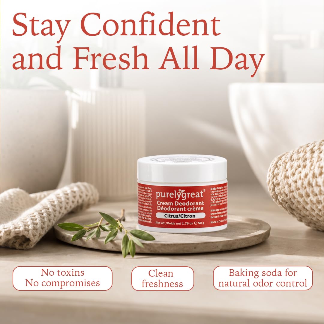 Purelygreat Natural Unscented Cream Deodorant for Women & Men | Aluminum Free Deodorant Women & Men | Vegan & Long Lasting Odor Control | Chemicals, Parabens, BPA & Cruelty Free | 1.76 oz