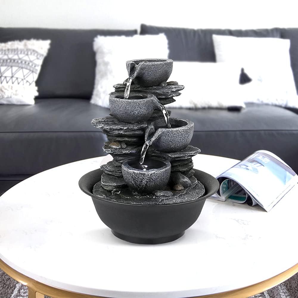 Rockery Indoor Water Fountain, Zen Meditation Tabletop Fountain with LED Lights & Crystal Ball for Home Office Bedroom 9 4/5"