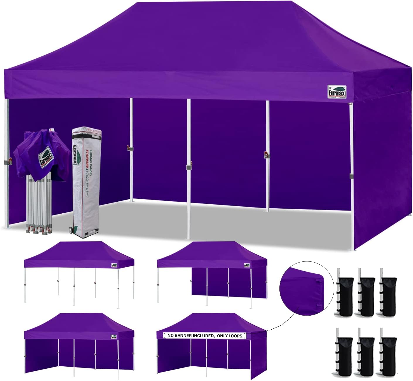 Eurmax USA 10x10 Pop Up Canopy Tent,Commercial Tent with Patented No-Tip Rolling Bag,4 Zippered Removable Walls,UV & Water Resistant Canopy Top,Heavy Duty Outdoor Gazebo,Instant Shelter(White)