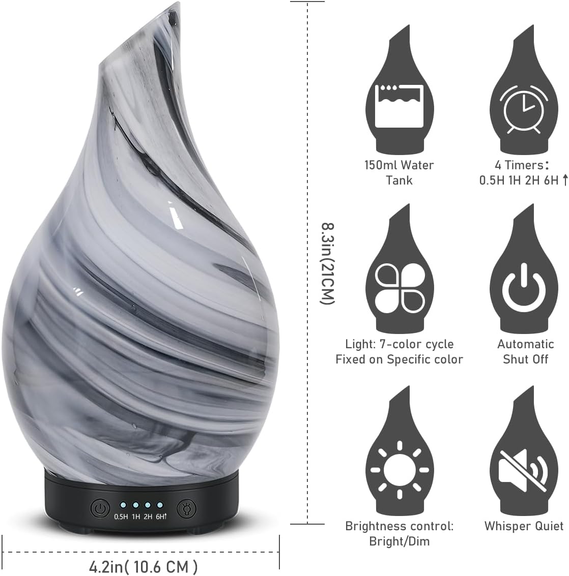 Aromatherapy Essential Oil Diffuser for Home- Art Glass Diffuser for Essential Oils with Waterless Auto Shut-Off 4 Timer 7 Colors LED Night Light