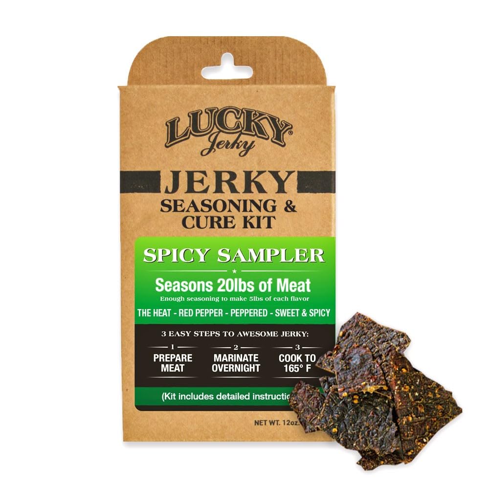 Lucky Jerky Ultimate Savory DIY Beef Jerky Seasoning and Cure Kit, 12 Oz | Make Your Own with Original, BBQ, Teriyaki, and Sweet & Spicy, Seasons 5 lbs per Flavor, 20 lbs Total