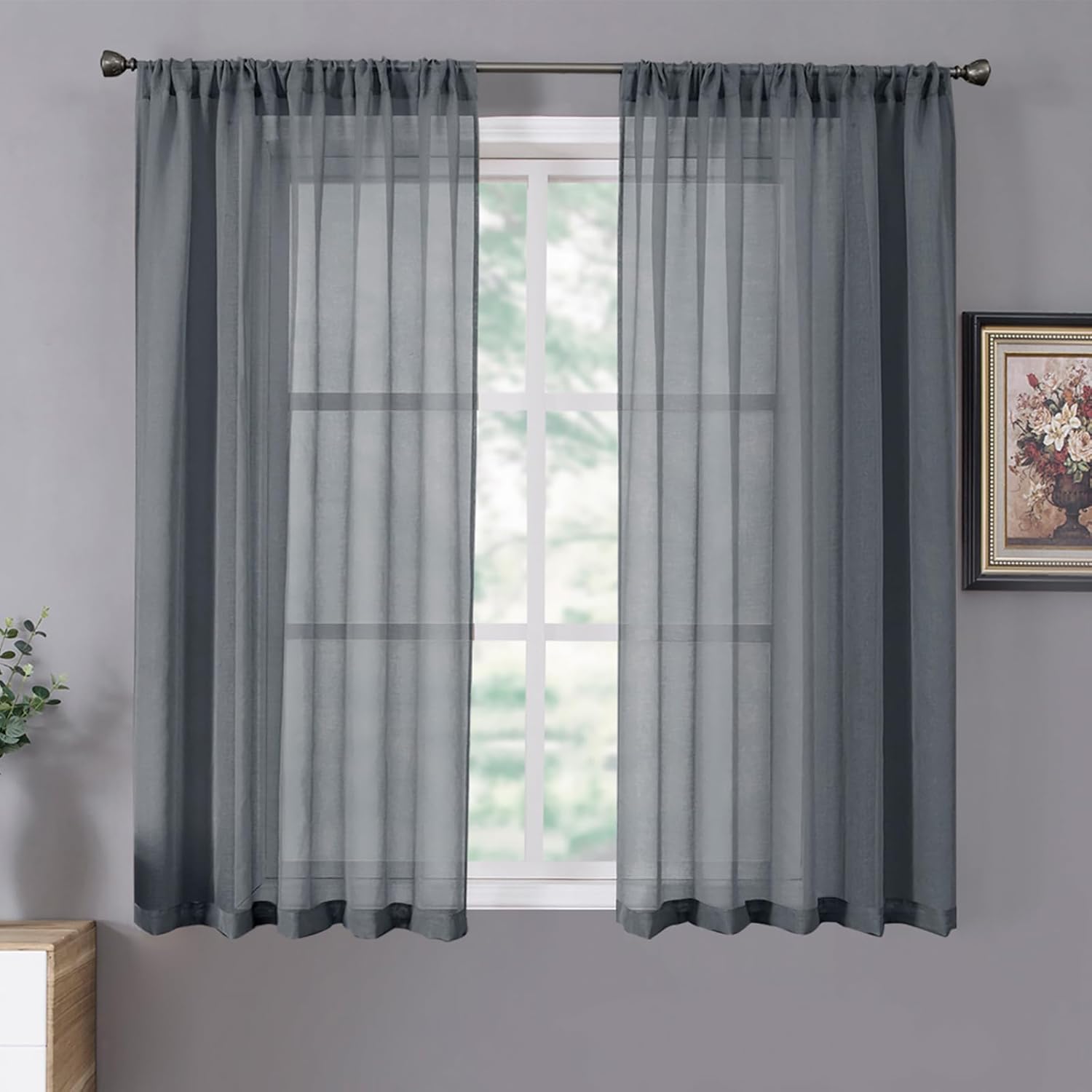 Tollpiz Sheer Curtain Linen Textured Living Room Curtains Sheer Light Filtering Rod Pocket Voile Curtain for Bedroom, 54 x 72 inches Long, White
