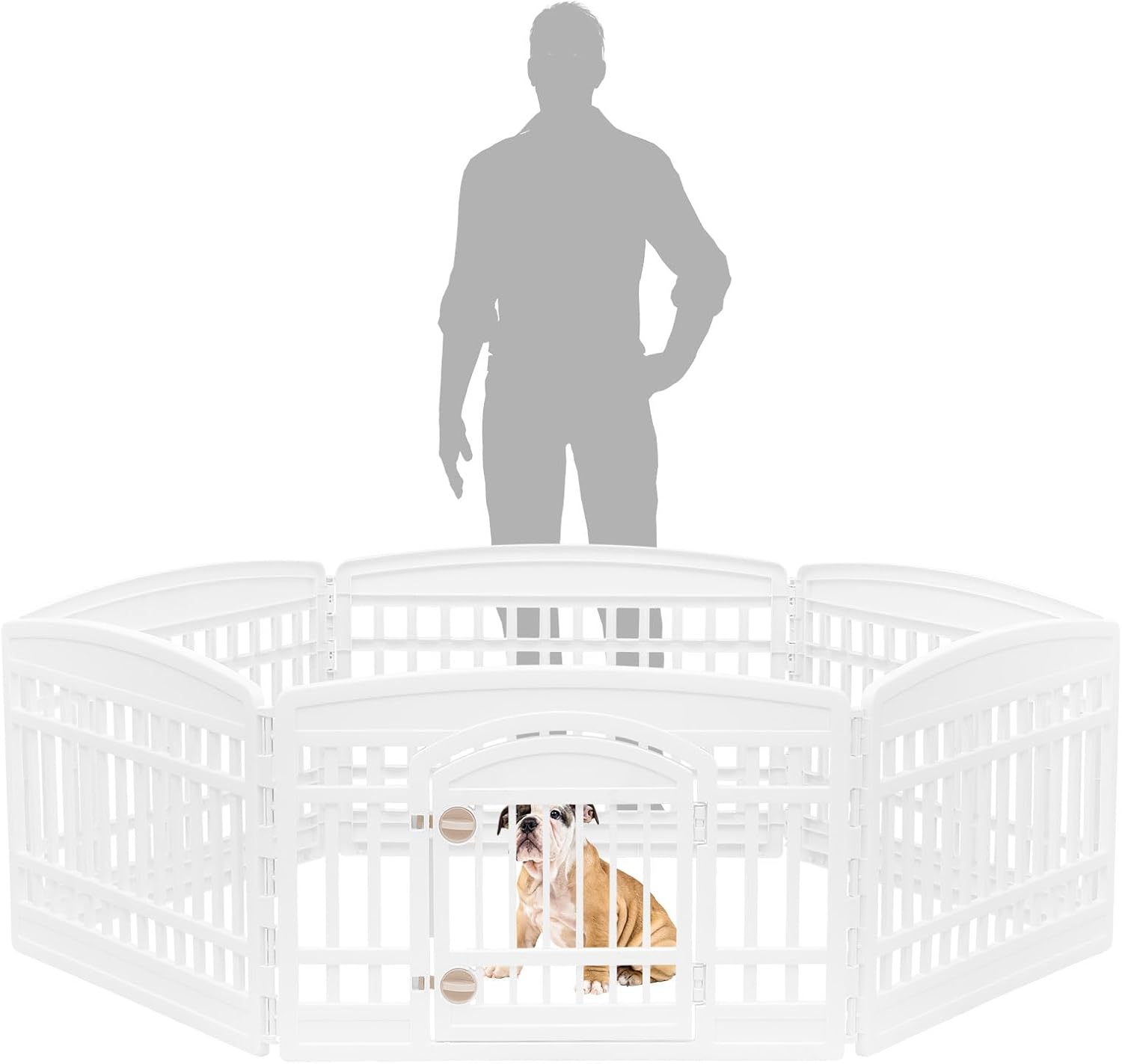 IRIS USA 4-Panel Dog Playpen, Pet Enclosure, Black | Pet Containment, Configurable Layout, Multi-Shape Setup, Custom Pen Configuration, Stable Non-Tip Base, Tool-Free Assembly