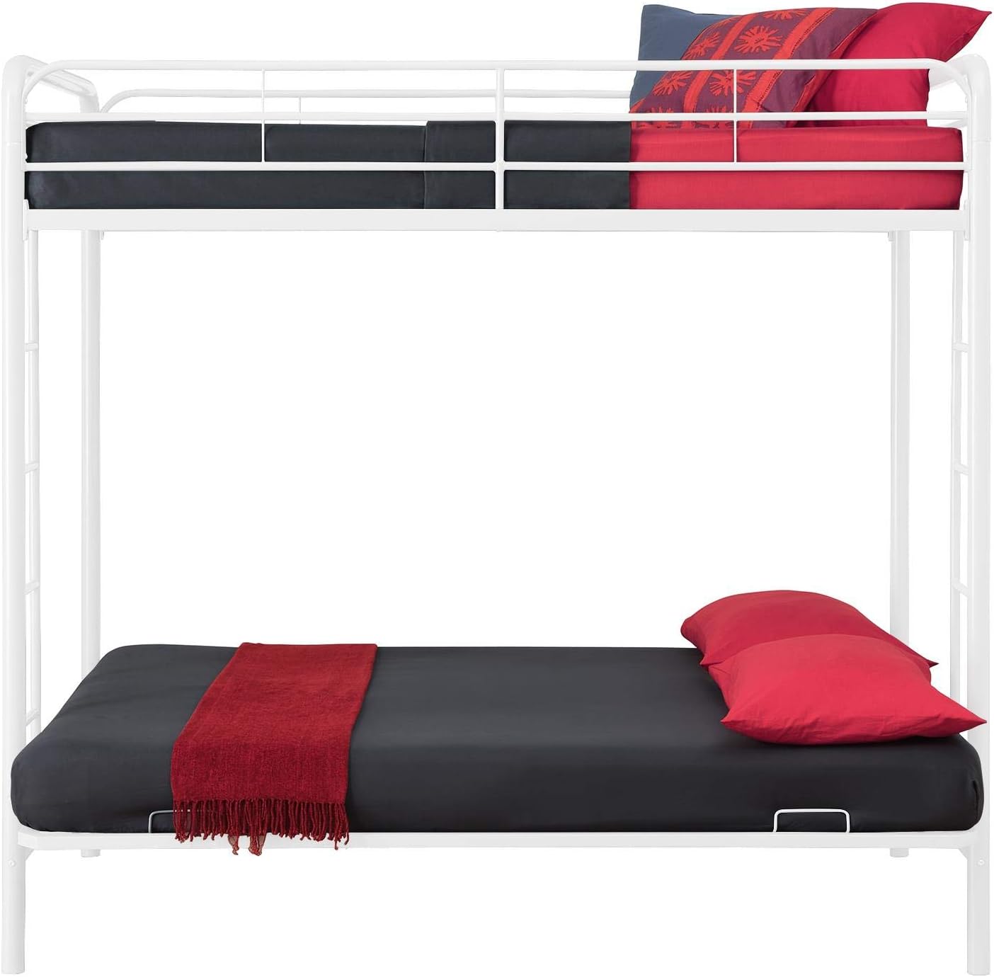 DHP Twin-Over-Futon Convertible Couch and Bed with Metal Frame, Ladder and Guardrails - Black