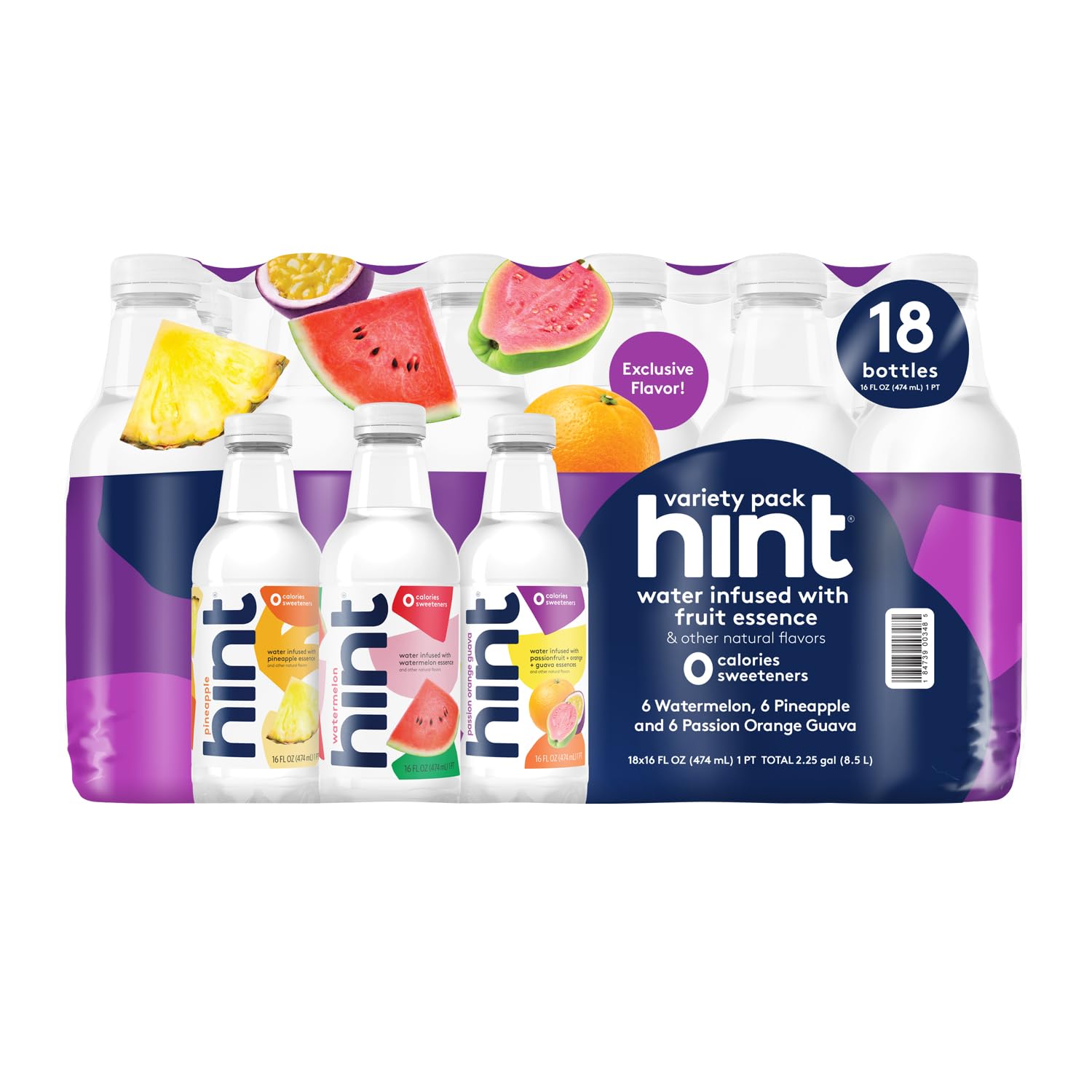 Hint Flavored Water Zero Sugar 0 Calories - Pineapple 16 FL Oz (12 pack) | Crisp, refreshing water, fruit flavors. 0 calories, 0 sugar, 0 sweeteners. Hydration for wellness. Gluten-free, Kosher, Vegan