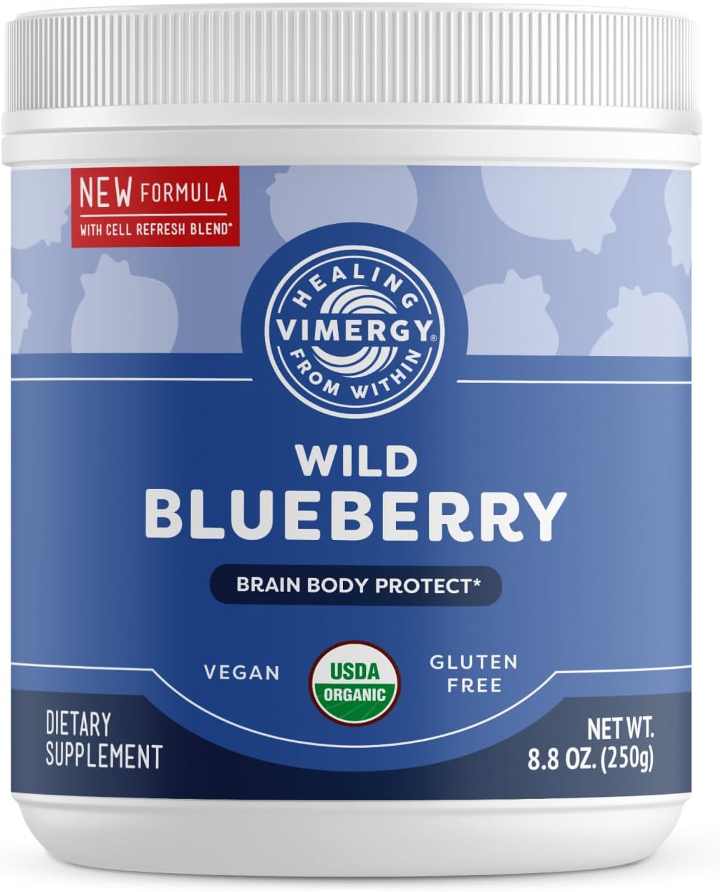 Vimergy Wild Blueberry Powder, Non-GMO, Vegan, Organic, 250g, 62 Servings | Antioxidant Used in Heavy Metal Detox Smoothie, Protects Brain Cells*, Gluten-Free