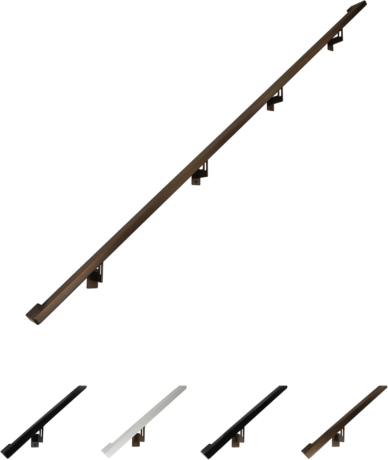 Modern Aluminum Handrail Grab Bar Kit, Adjustable Steel Brackets Included, Returns to Wall, Powder Coated Finish (Black, 4 Foot Handrail Set)