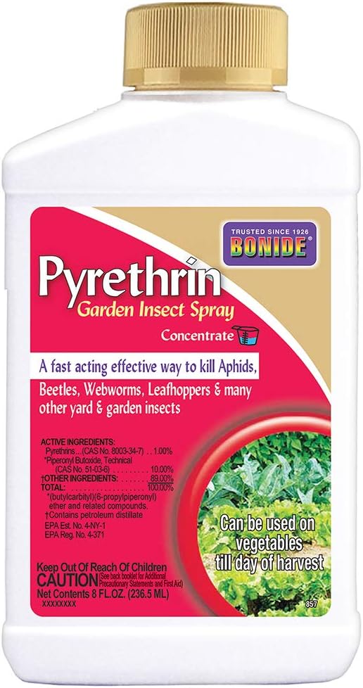 Bonide Pyrethrin Garden Insect Spray Concentrate, 8 oz Ready-to-Mix Fast Acting Insecticide for Outdoor Garden Use | Ready-to-Mix, Fast Acting Insecticide for Outdoor Garden Use