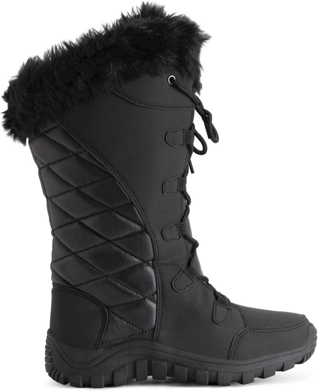 POLAR Womens Quilted Faux Fur Cuff Winter Duck Rubber Sole Durable Snow Rain Outdoor Boots
