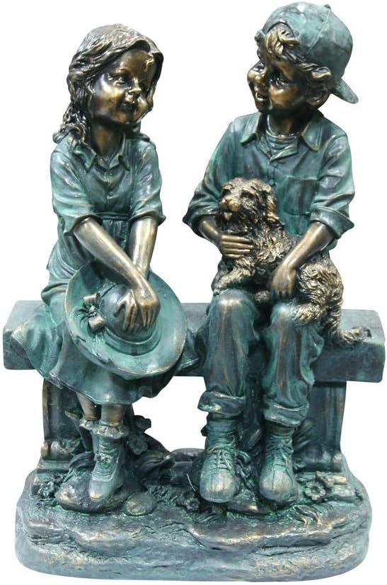 Alpine Corporation 26" Tall Indoor/Outdoor Girl Jumping Over Boy Statue Yard Art Decoration