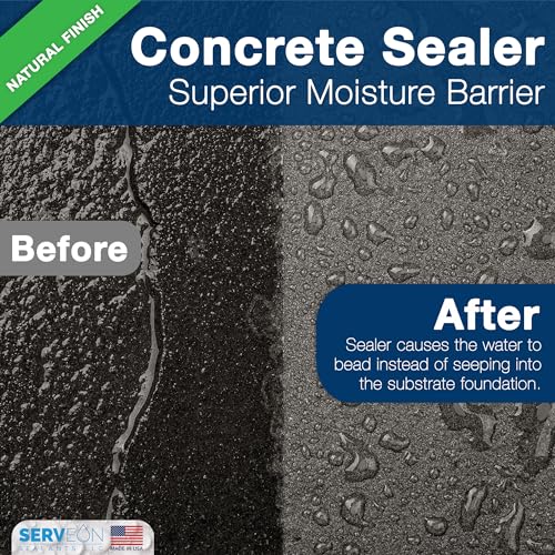 Concrete Driveway Sealer Densifier (Clear Natural Finish) 1 Gal | Serveon Sealants Commercial Grade Outdoor Indoor Waterproof Sealant, Protects Pavers, Sidewalks Pools, Made in USA, H2100