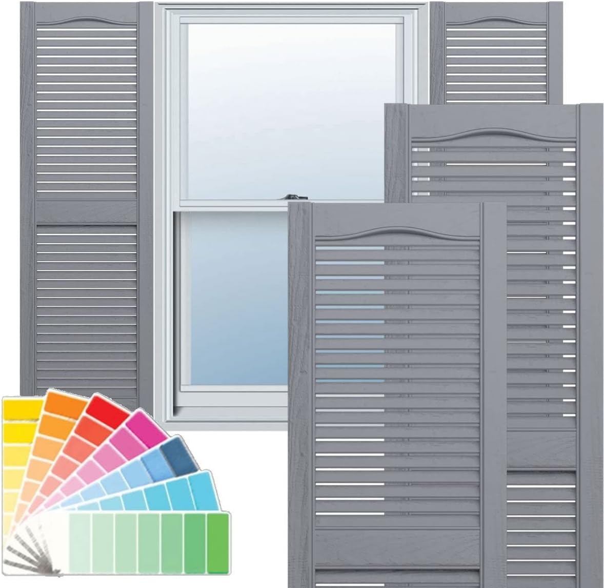 Ekena Millwork Lifetime Vinyl LL1S12X05200BL Standard Cathedral Top Center Mullion, Open Louver Vinyl Shutters, w/Installation Shutter-Lok's & Matching Screws (Per Pair), 12"W x 52"H, Black