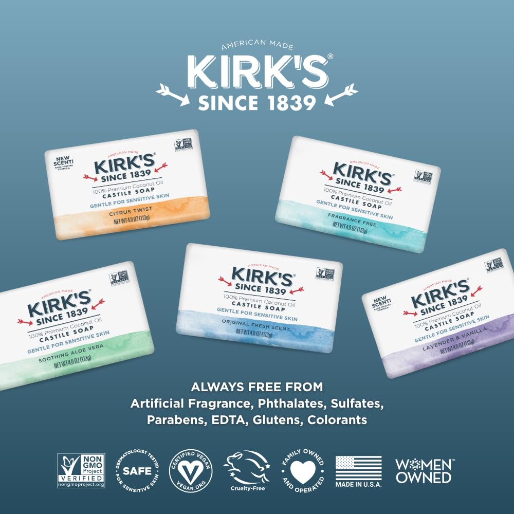 Kirk's Original Coco Castile Soap Fragrance Free 4 oz, Pack 18